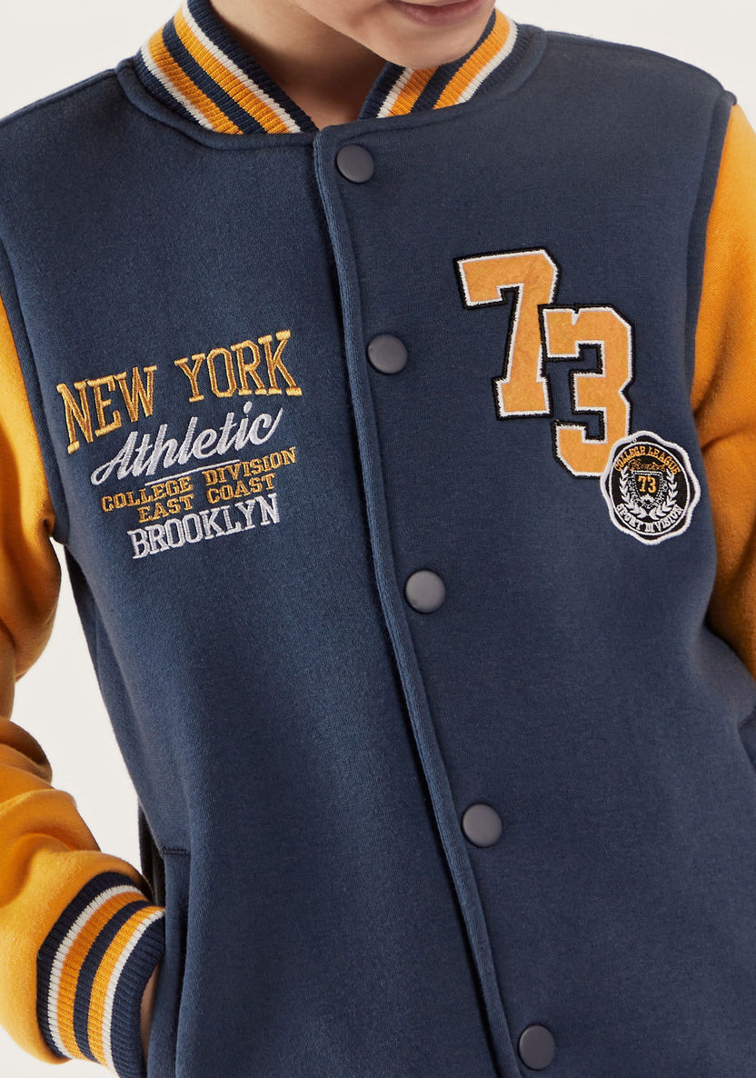 Juniors Varsity Jacket with Button Closure and Long Sleeves-Coats and Jackets-image-2