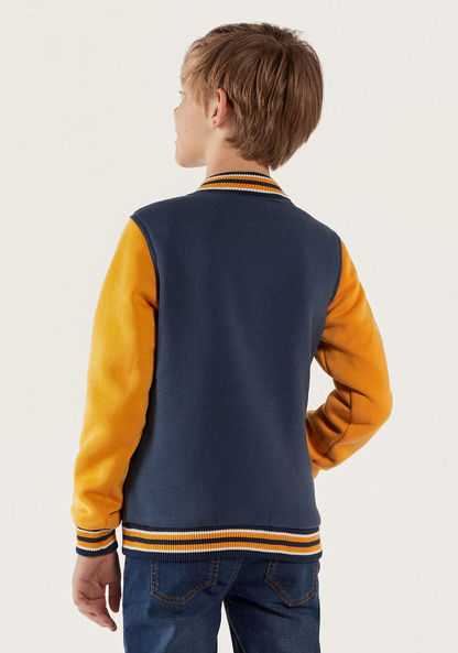 Juniors Varsity Jacket with Button Closure and Long Sleeves-Coats and Jackets-image-3