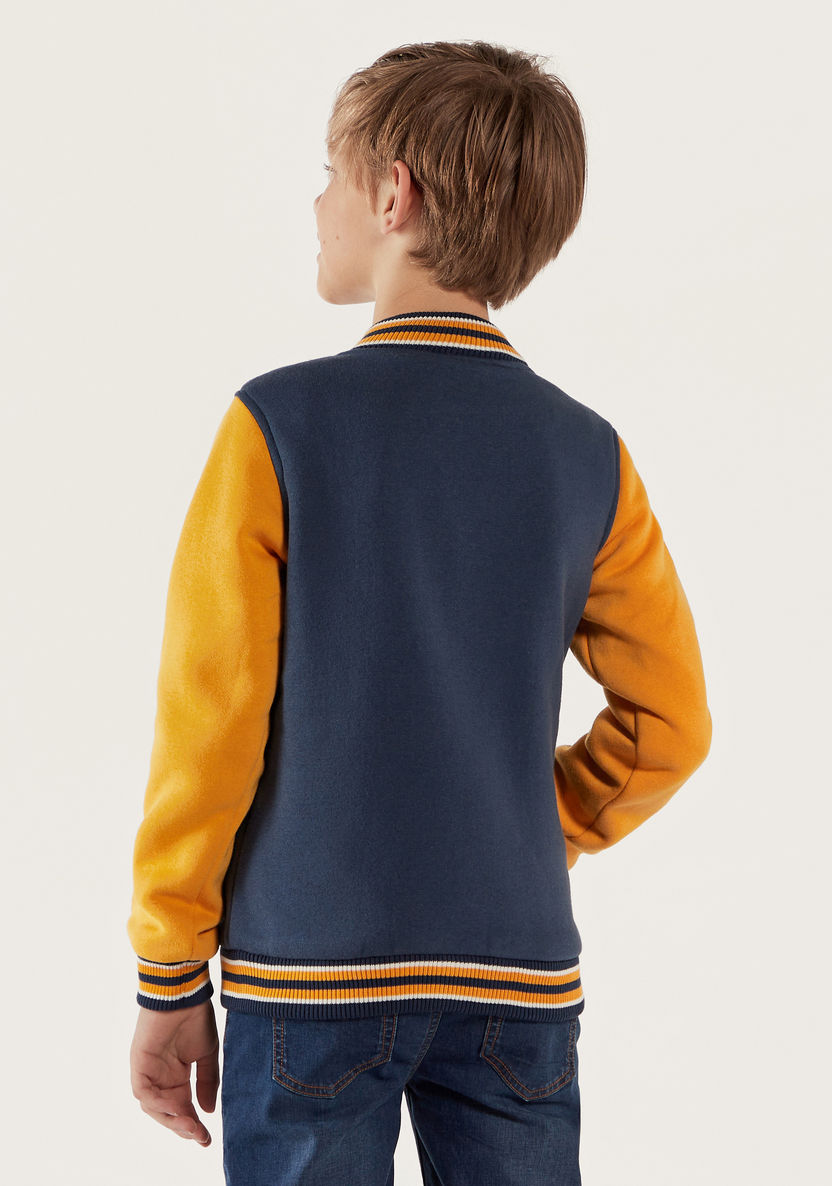 Juniors Varsity Jacket with Button Closure and Long Sleeves-Coats and Jackets-image-3