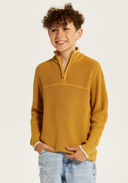 Juniors Textured High Neck Pullover with Zip Closure