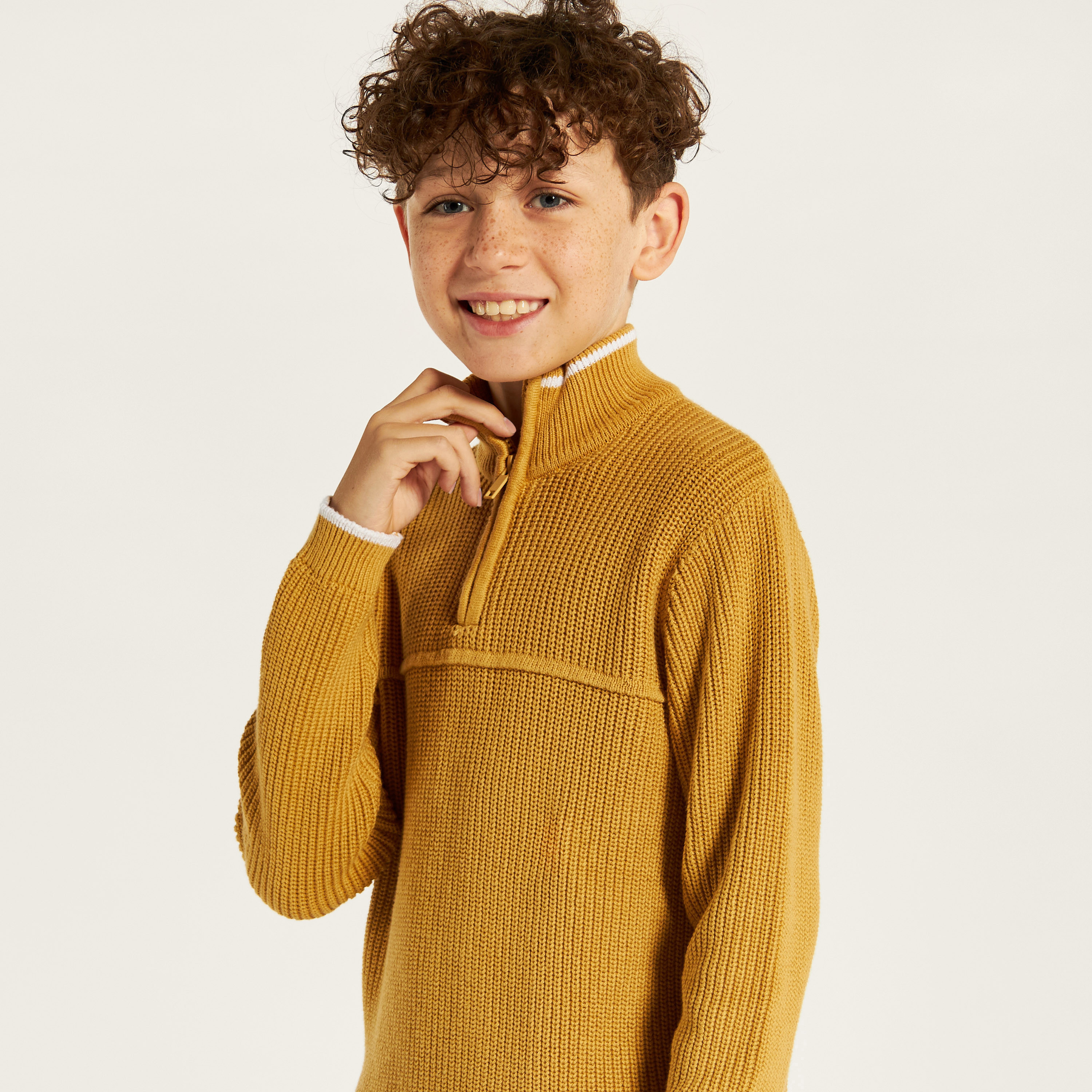 Juniors Textured High Neck Pullover with Zip Closure-boys-clothing-jumpersandcardigans-image-3