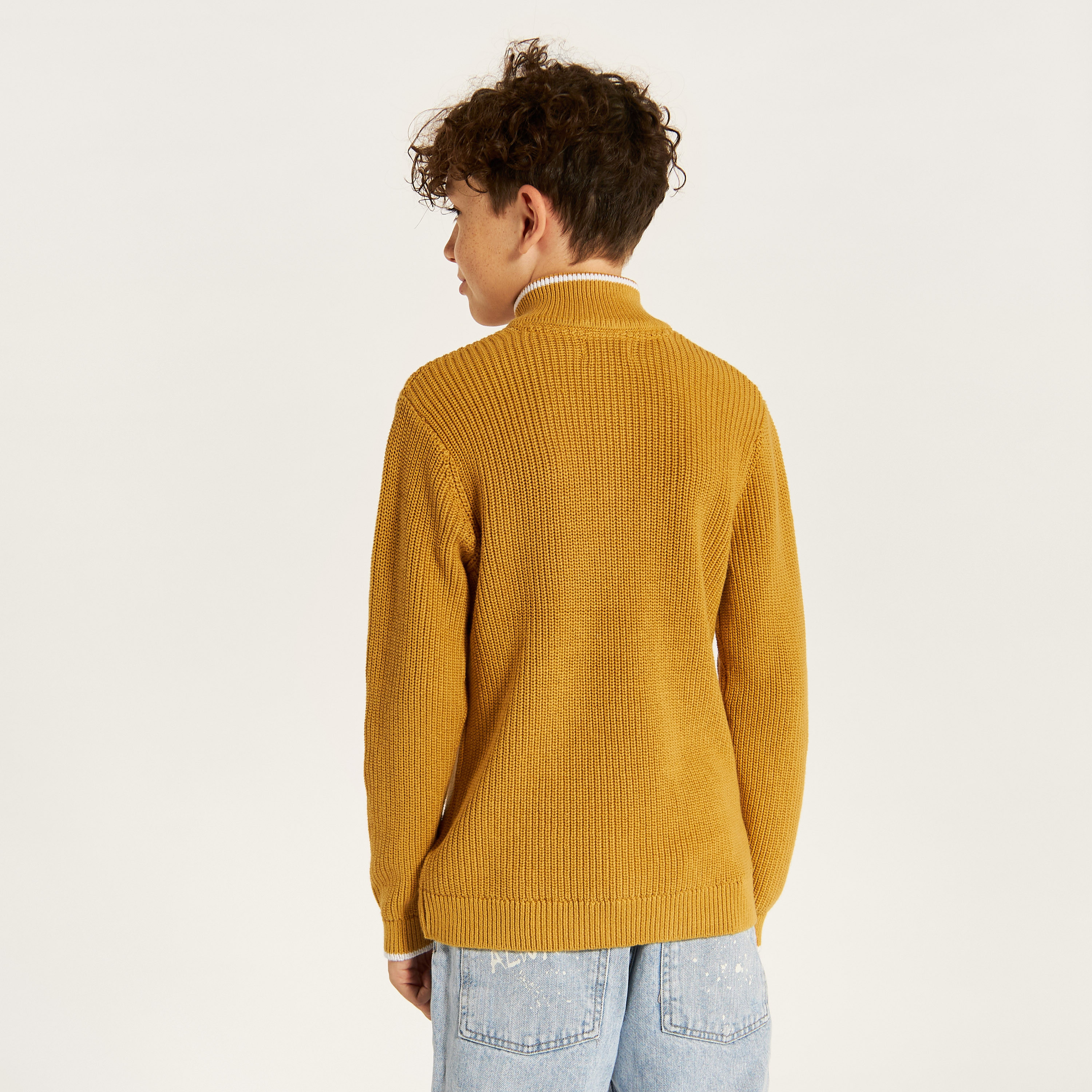 Juniors Textured High Neck Pullover with Zip Closure-boys-clothing-jumpersandcardigans-image-4