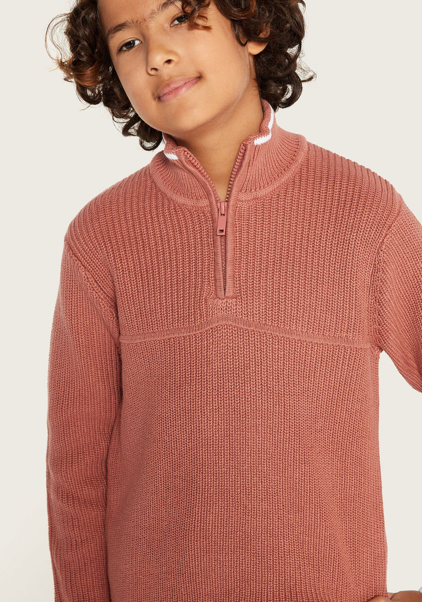 Juniors Textured High Neck Pullover with Zip Closure-Sweaters and Cardigans-image-2