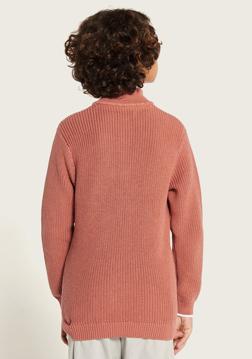 Juniors Textured High Neck Pullover with Zip Closure-Sweaters and Cardigans-image-3