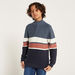Juniors Striped Long Sleeves Sweater with High Neck and Half Zip Closure-Sweaters and Cardigans-thumbnail-1