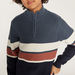 Juniors Striped Long Sleeves Sweater with High Neck and Half Zip Closure-Sweaters and Cardigans-thumbnailMobile-2