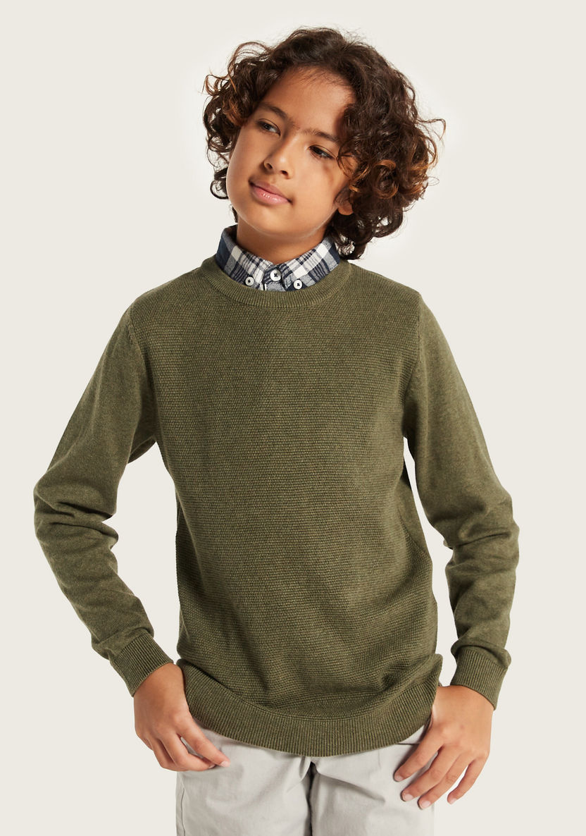 Juniors Textured Pullover with Crew Neck and Long Sleeves-Sweaters and Cardigans-image-1