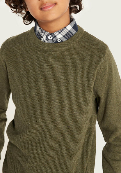 Juniors Textured Pullover with Crew Neck and Long Sleeves-Sweaters and Cardigans-image-2
