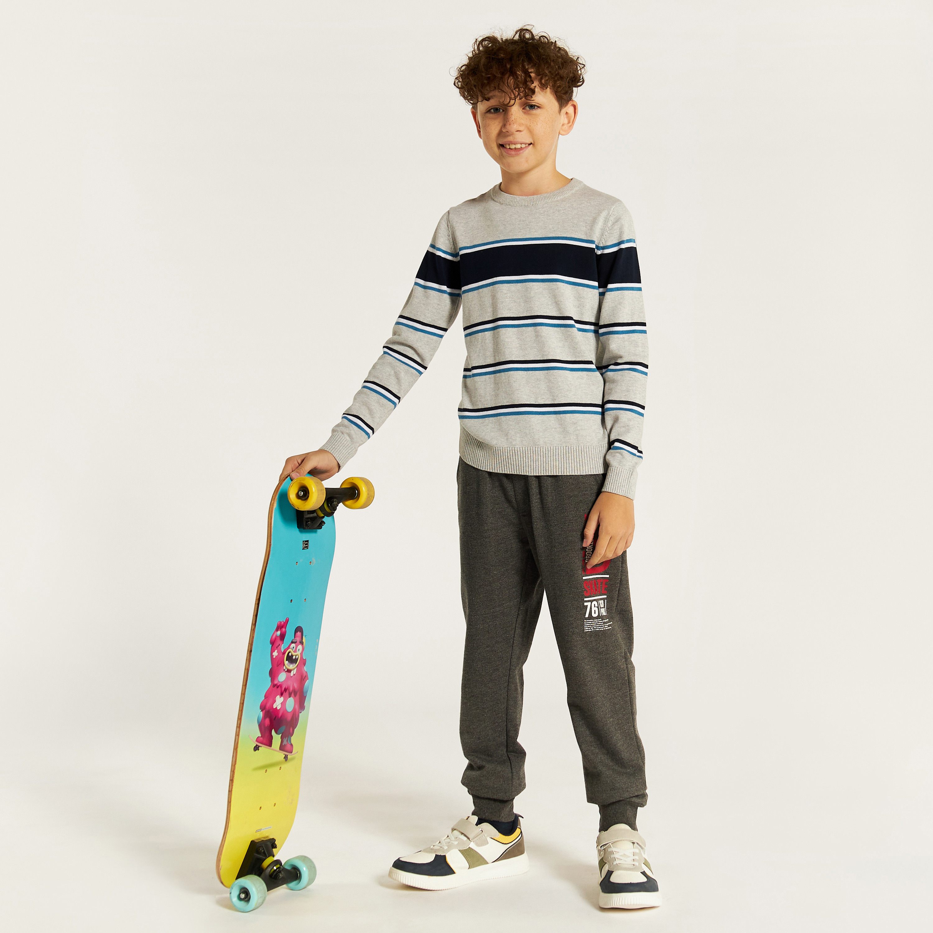 Juniors Striped Sweater with Round Neck and Long Sleeves-boys-clothing-jumpersandcardigans-image-1