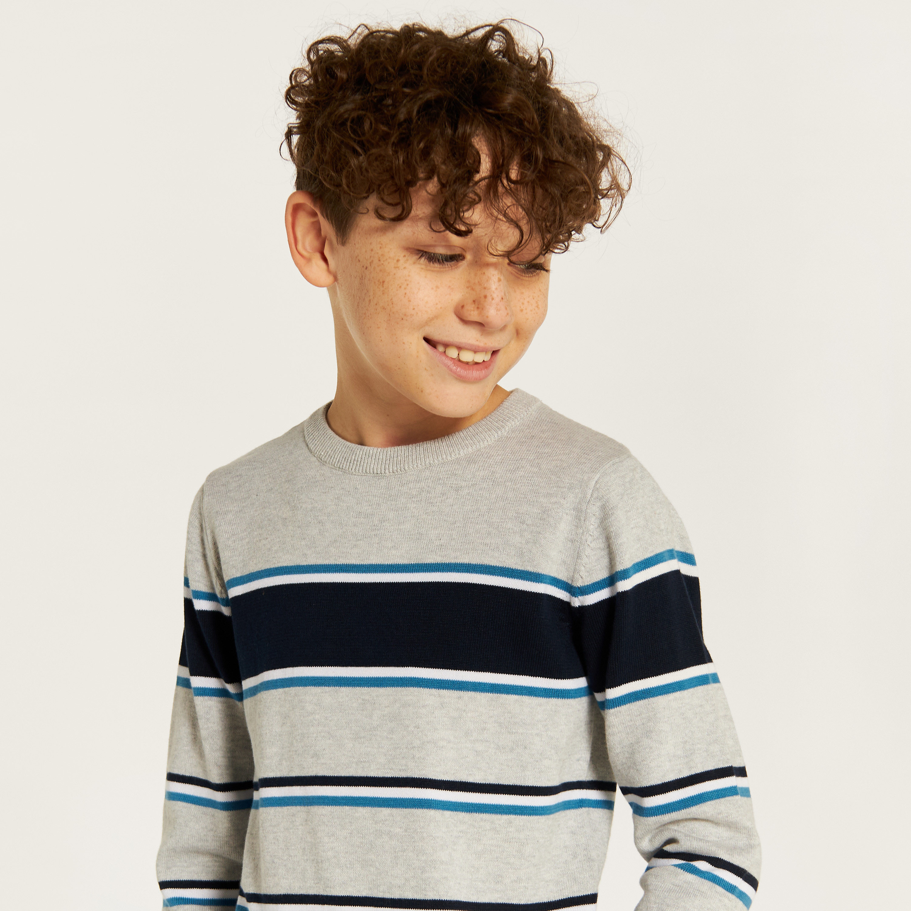 Juniors Striped Sweater with Round Neck and Long Sleeves-boys-clothing-jumpersandcardigans-image-3