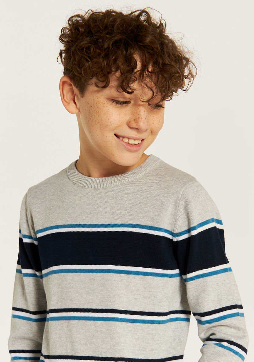 Juniors Striped Sweater with Round Neck and Long Sleeves-Sweaters and Cardigans-image-2