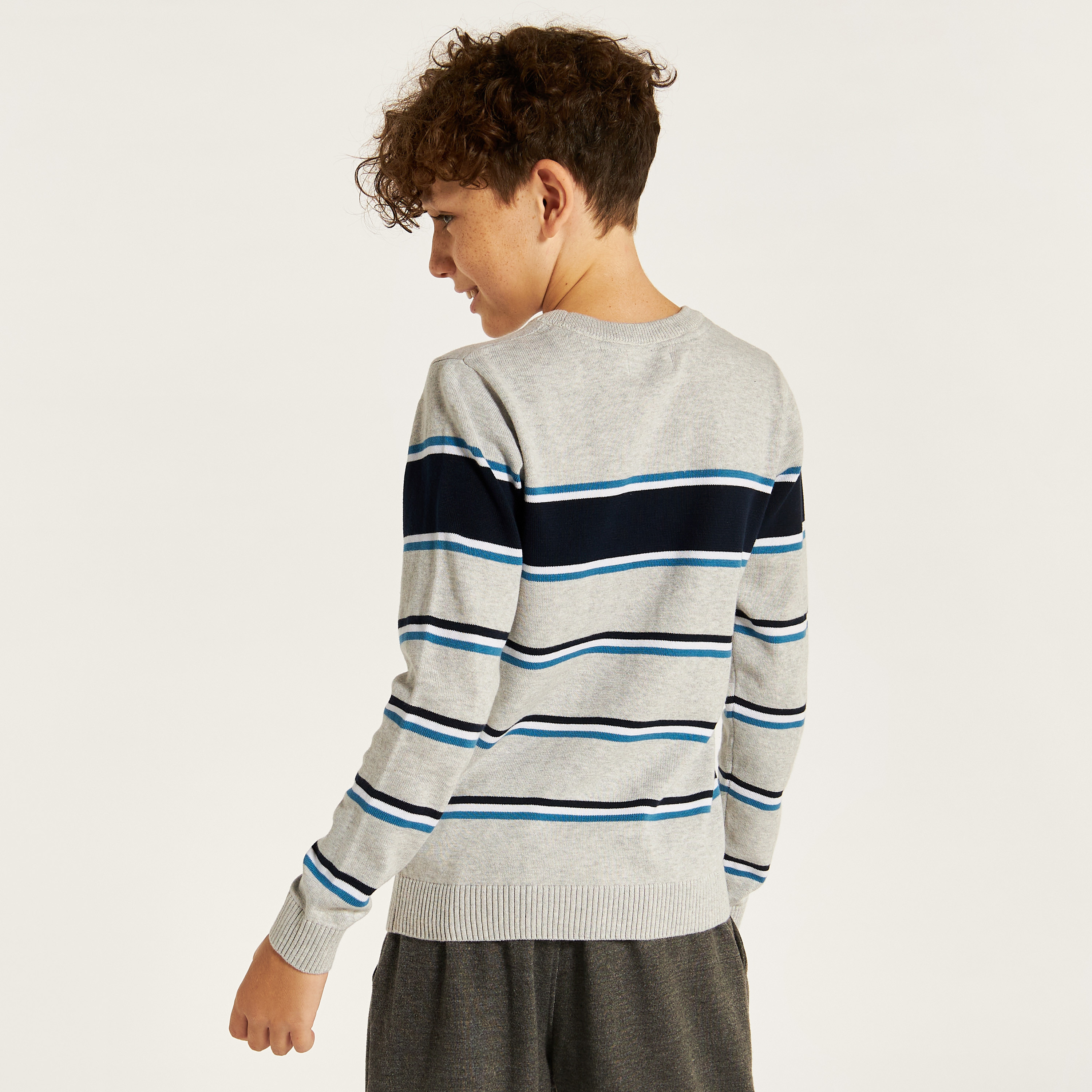 Juniors Striped Sweater with Round Neck and Long Sleeves-boys-clothing-jumpersandcardigans-image-4