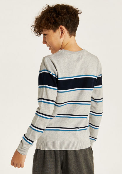 Juniors Striped Sweater with Round Neck and Long Sleeves