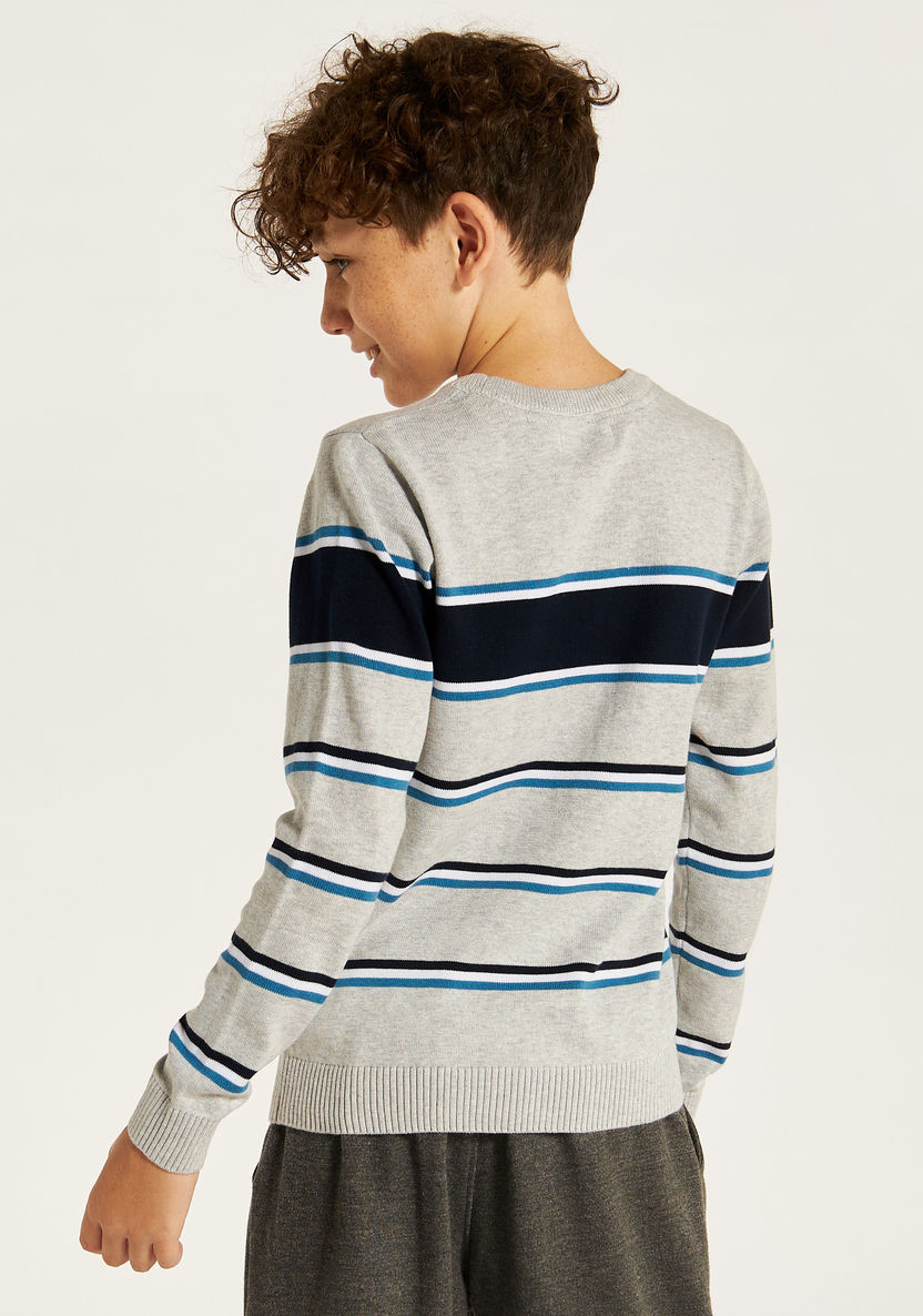 Juniors Striped Sweater with Round Neck and Long Sleeves-Sweaters and Cardigans-image-3
