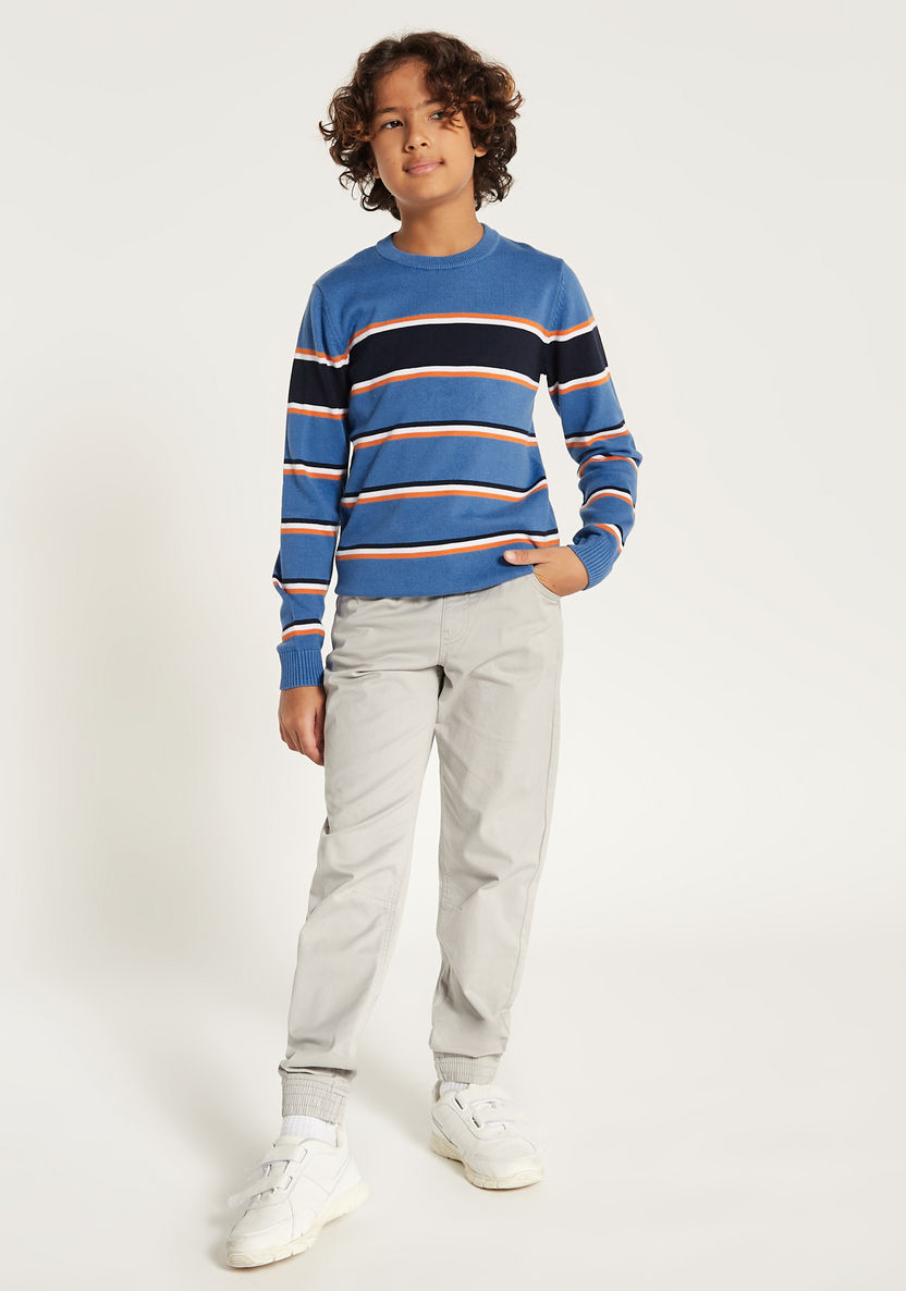Juniors Striped Pullover with Crew Neck and Long Sleeves-Sweaters and Cardigans-image-0