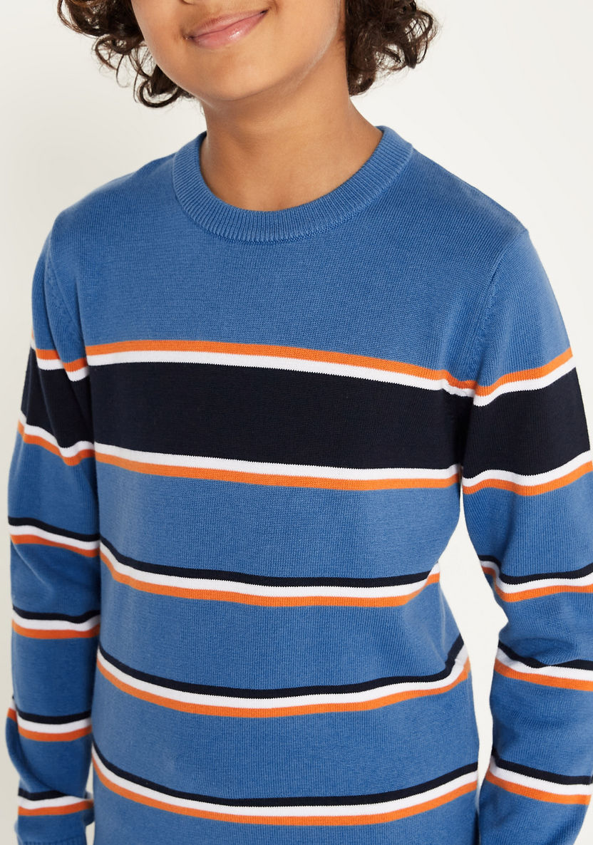 Juniors Striped Pullover with Crew Neck and Long Sleeves-Sweaters and Cardigans-image-2