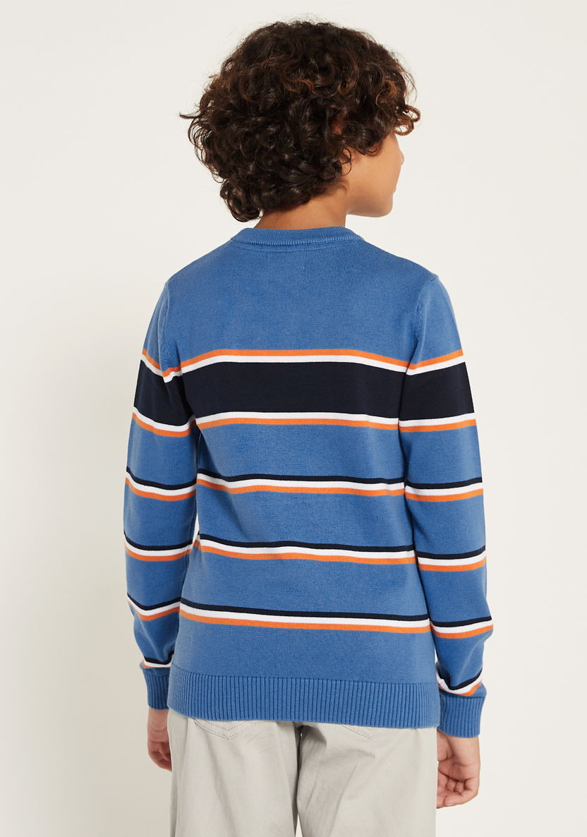 Juniors Striped Pullover with Crew Neck and Long Sleeves-Sweaters and Cardigans-image-3
