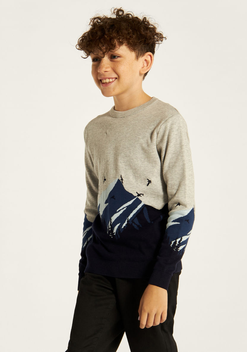 Juniors Printed Pullover with Long Sleeves-Sweaters and Cardigans-image-1
