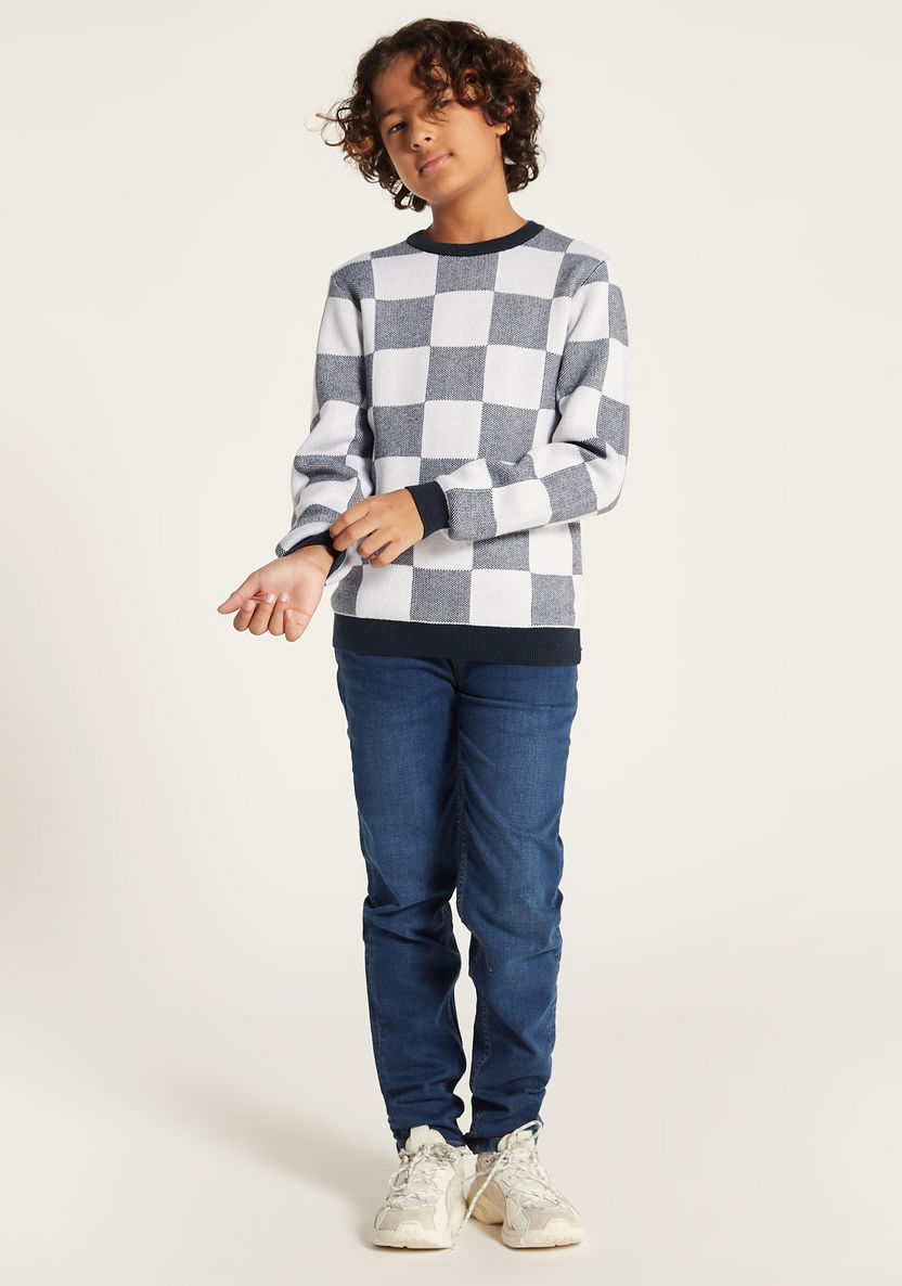 Juniors Checked Long Sleeves Sweater with Crew Neck-Sweaters and Cardigans-image-0