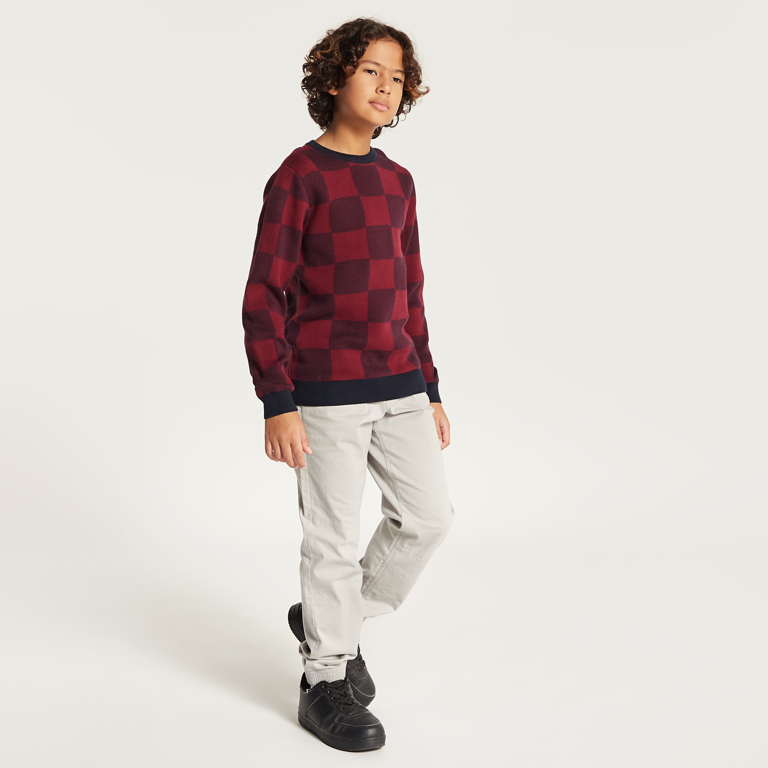 Juniors Checked Pullover with Crew Neck and Long Sleeves-boys-clothing-jumpersandcardigans-image-1