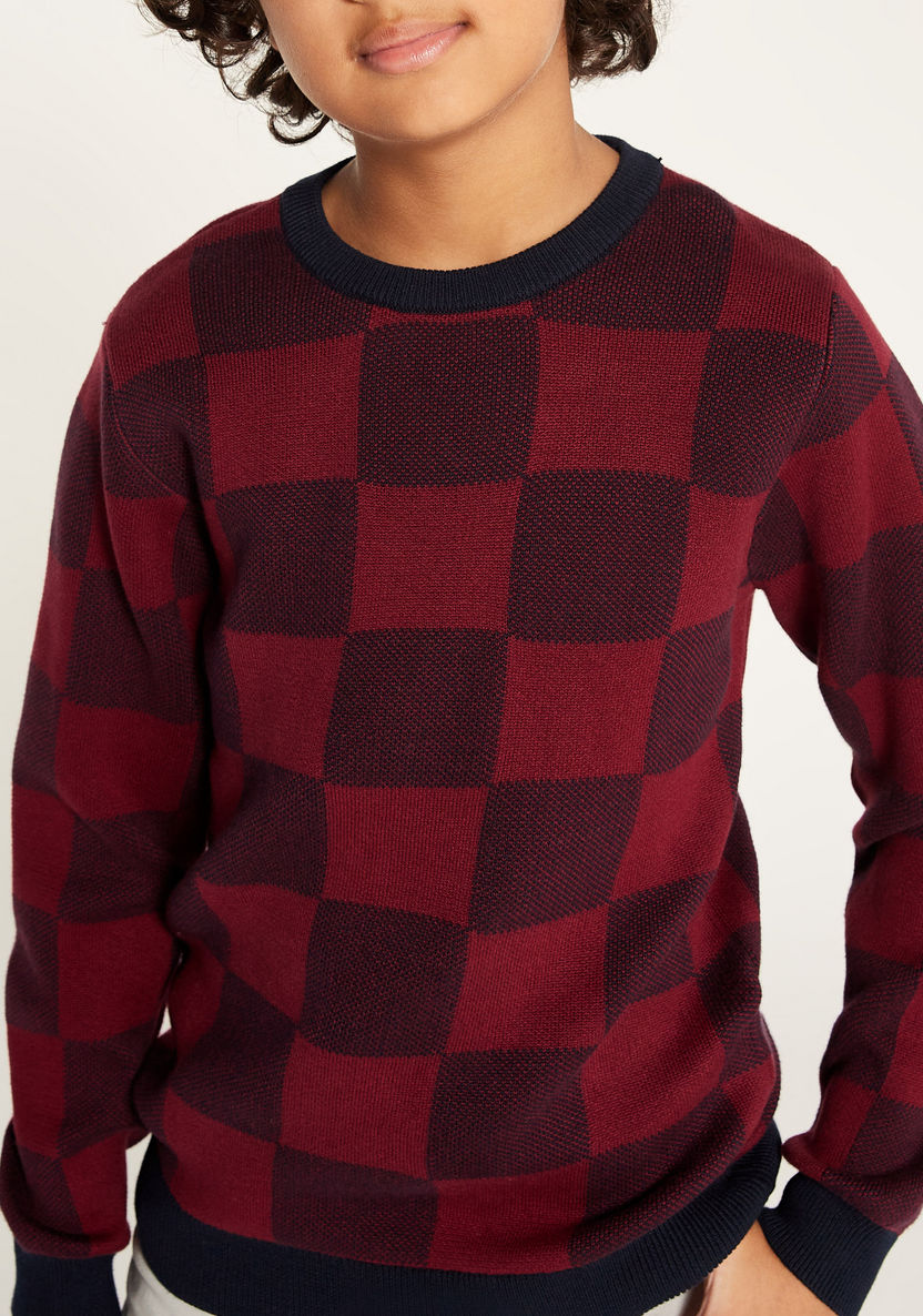 Juniors Checked Pullover with Crew Neck and Long Sleeves-Sweaters and Cardigans-image-2