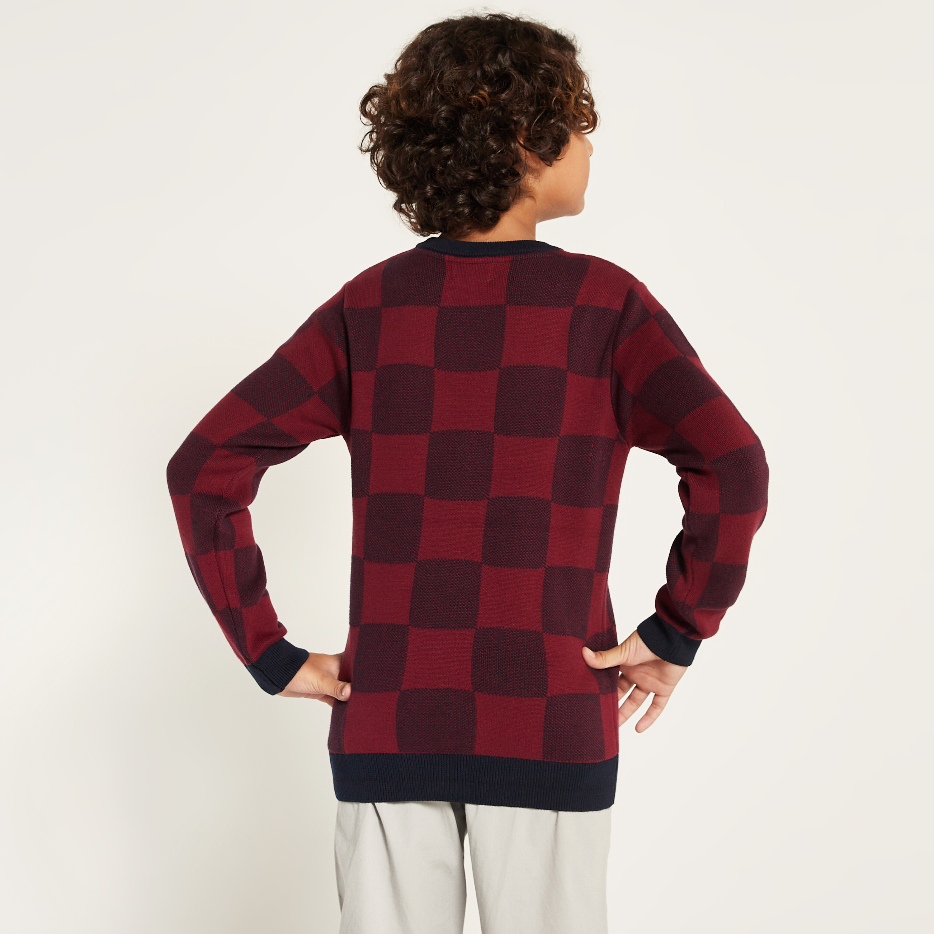 Juniors Checked Pullover with Crew Neck and Long Sleeves-boys-clothing-jumpersandcardigans-image-4