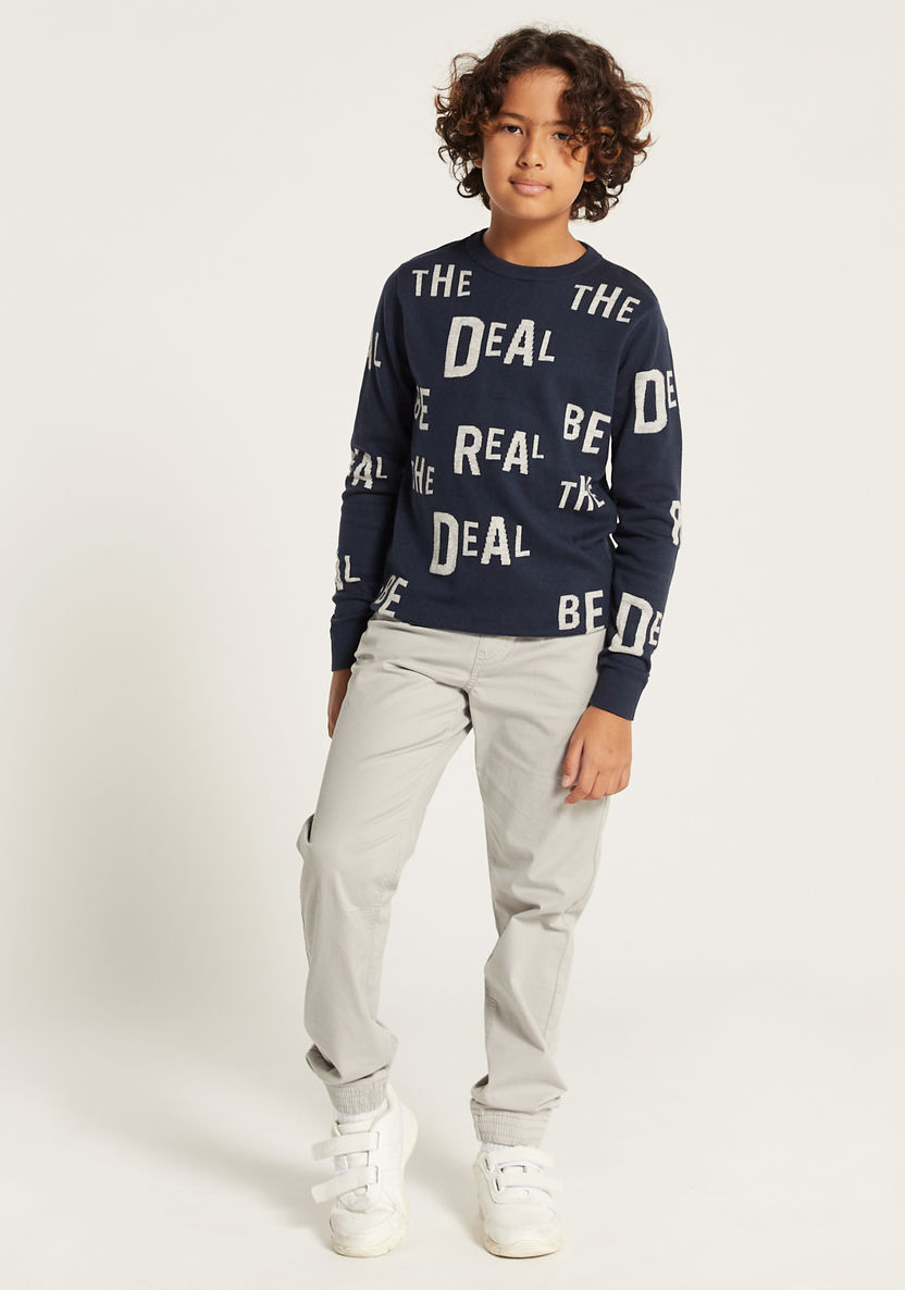 Juniors Typographic Pullover with Crew Neck and Long Sleeves-Sweaters and Cardigans-image-0