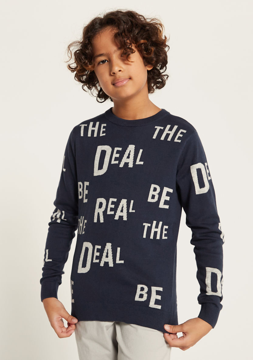 Juniors Typographic Pullover with Crew Neck and Long Sleeves-Sweaters and Cardigans-image-1