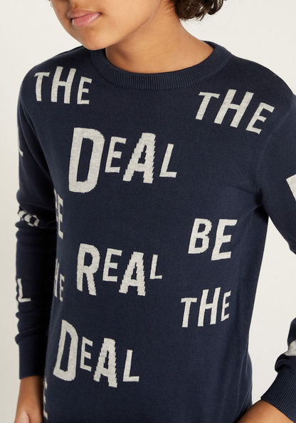 Juniors Typographic Pullover with Crew Neck and Long Sleeves-Sweaters and Cardigans-image-2