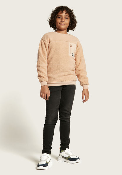Juniors Textured Sweatshirt with Zipper Pocket and Long Sleeves-Sweatshirts-image-0