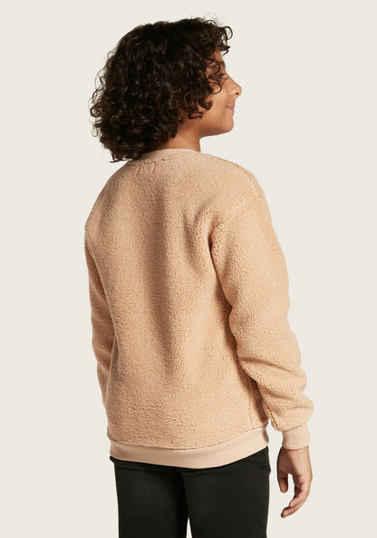 Juniors Textured Sweatshirt with Zipper Pocket and Long Sleeves