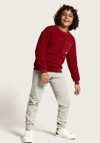 Juniors Textured Sweatshirt with Zipper Pocket and Long Sleeves-Sweatshirts-image-0