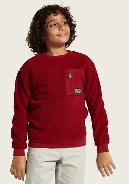 Juniors Textured Sweatshirt with Zipper Pocket and Long Sleeves-Sweatshirts-image-1
