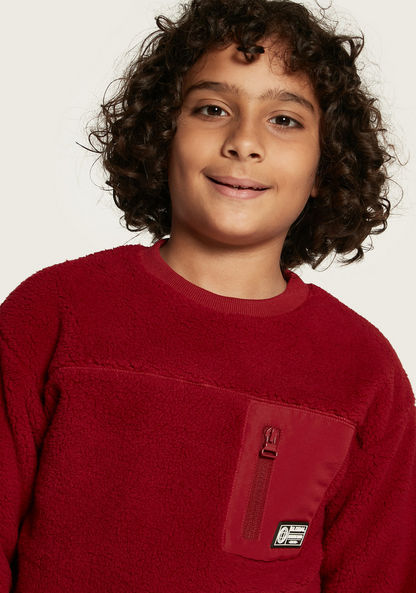 Juniors Textured Sweatshirt with Zipper Pocket and Long Sleeves-Sweatshirts-image-2