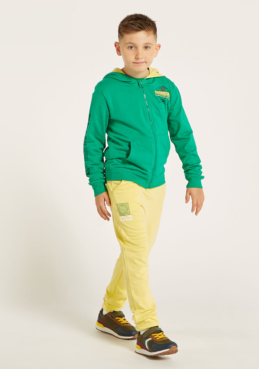 Juniors Printed Zip Through Jacket with Hood and Pockets-Sweatshirts-image-0