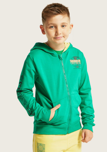 Juniors Printed Zip Through Jacket with Hood and Pockets-Sweatshirts-image-1