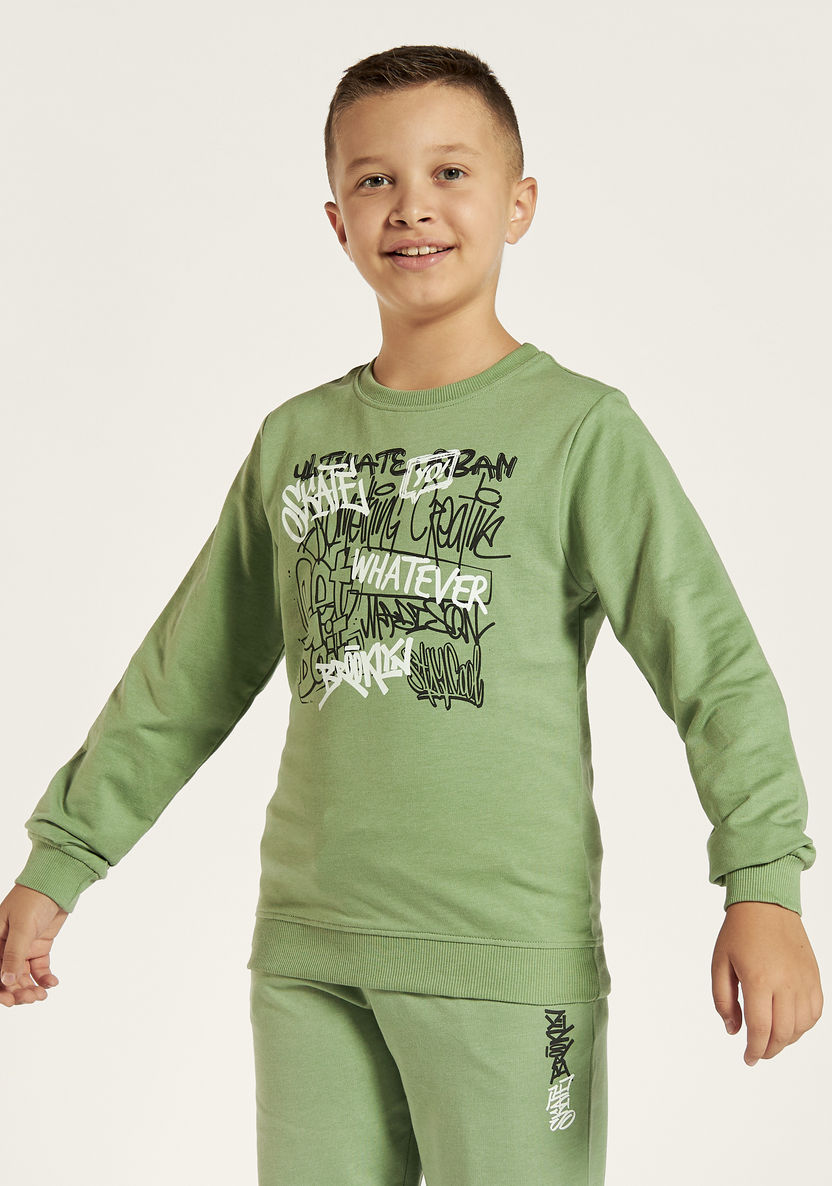 Juniors Printed Crew Neck Sweatshirt with Long Sleeves-Sweatshirts-image-1