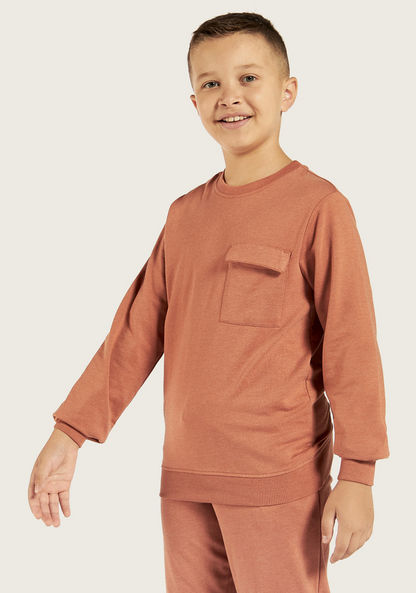 Juniors Solid Sweatshirt with Chest Pocket and Long Sleeves