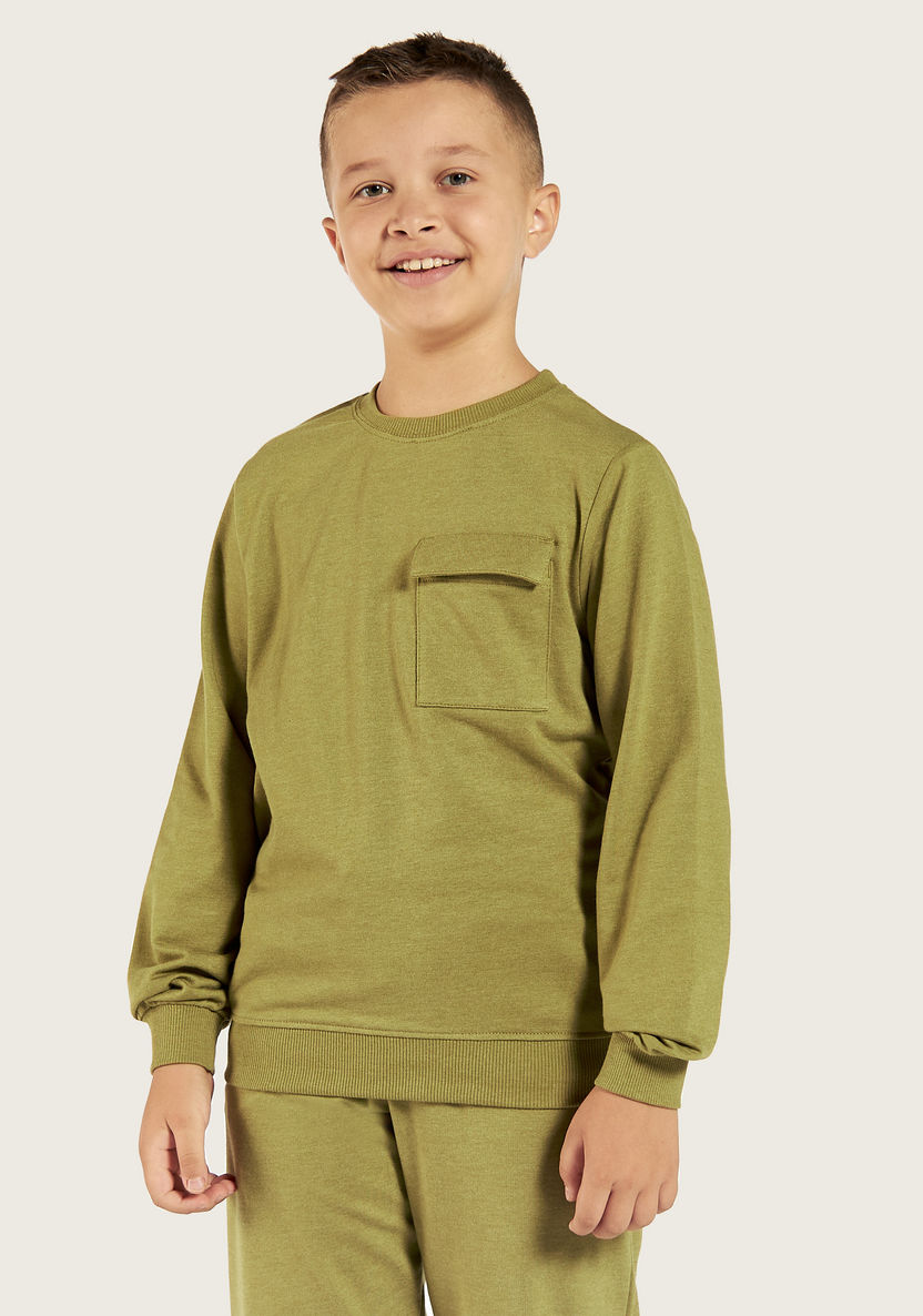 Juniors Solid Round Neck Sweatshirt with Long Sleeves and Pocket-Sweaters and Cardigans-image-0