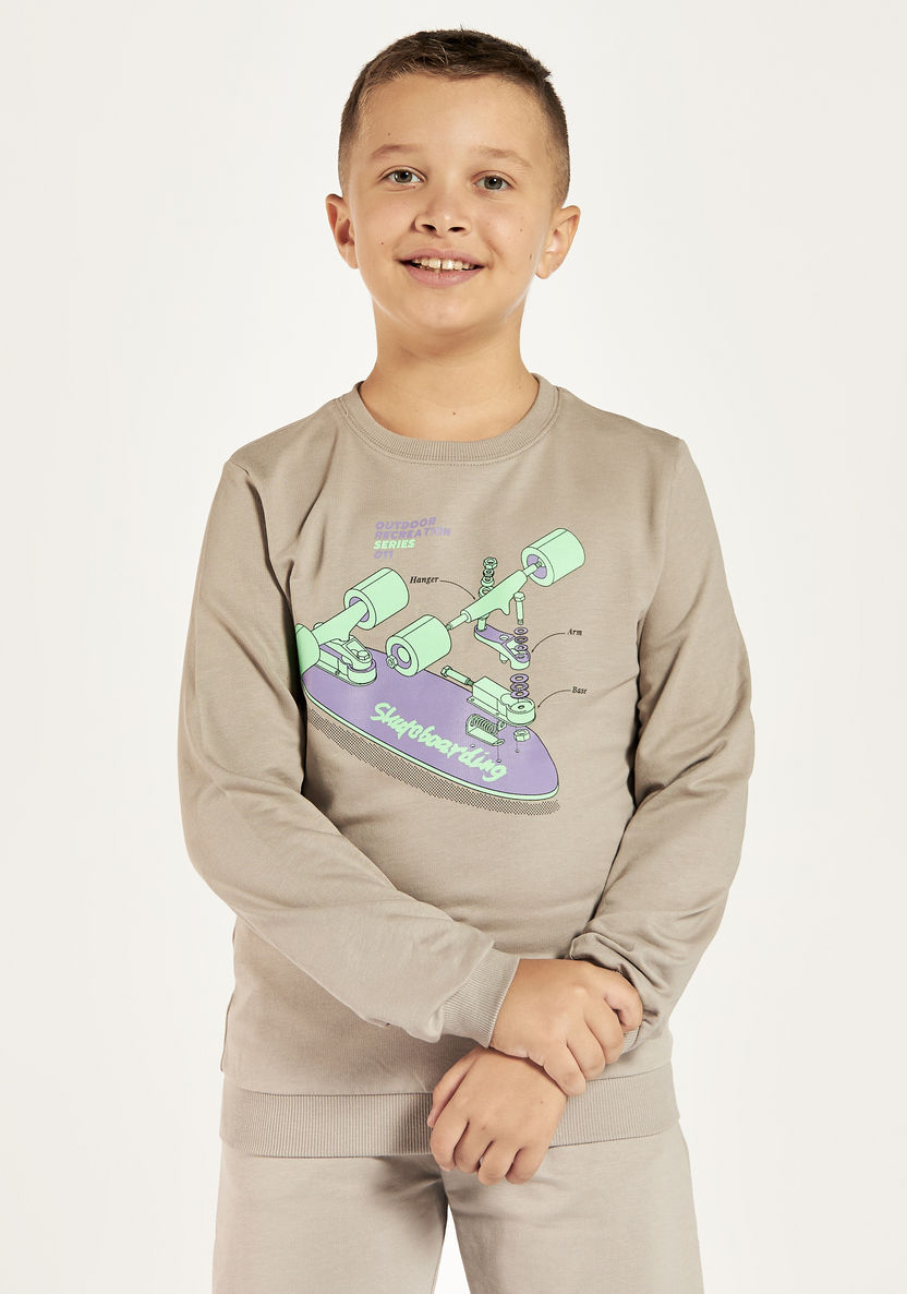 Juniors Printed Sweatshirt with Crew Neck and Long Sleeves-Sweatshirts-image-1