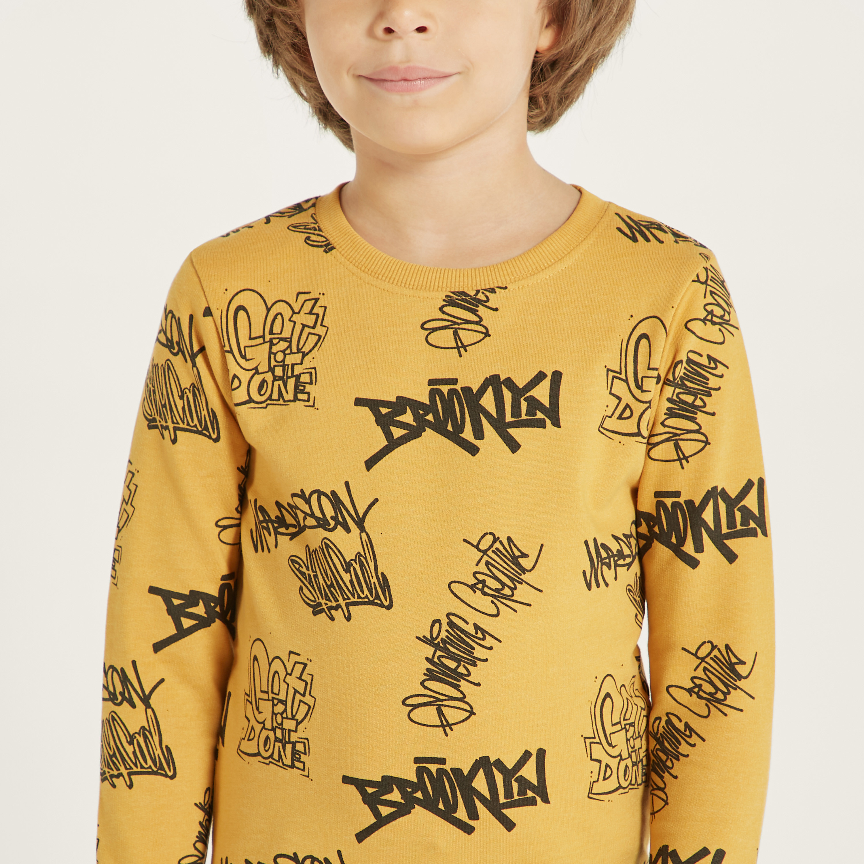 All-Over Typographic Print Sweatshirt with Long Sleeves-boys-clothing-sweatshirts-image-3