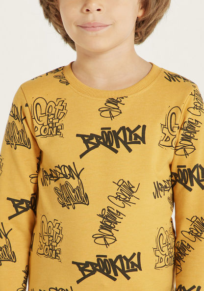 All-Over Typographic Print Sweatshirt with Long Sleeves-Sweatshirts-image-2