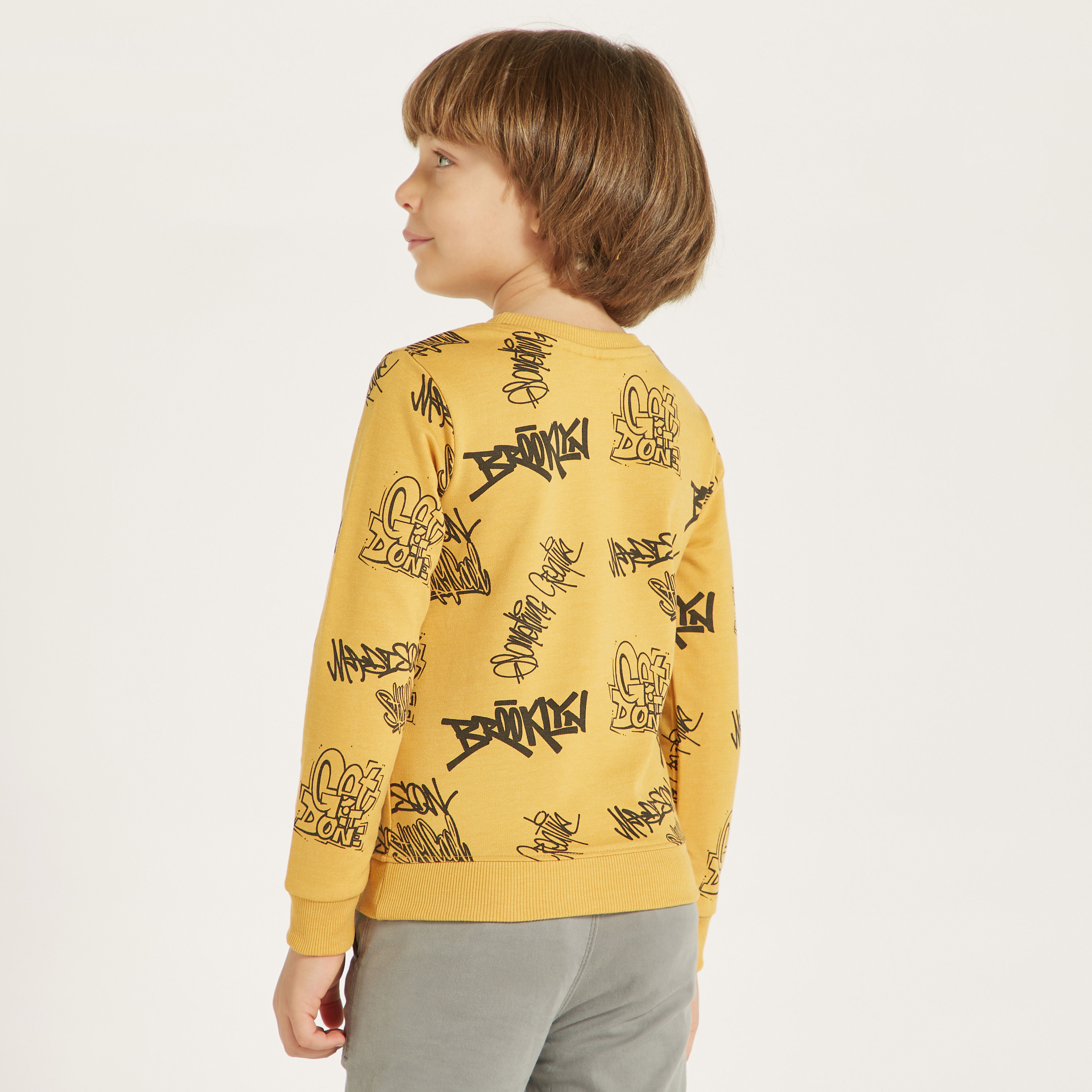 All-Over Typographic Print Sweatshirt with Long Sleeves-boys-clothing-sweatshirts-image-4
