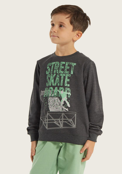Juniors Printed Sweatshirt with Crew Neck and Long Sleeves-Sweatshirts-image-0