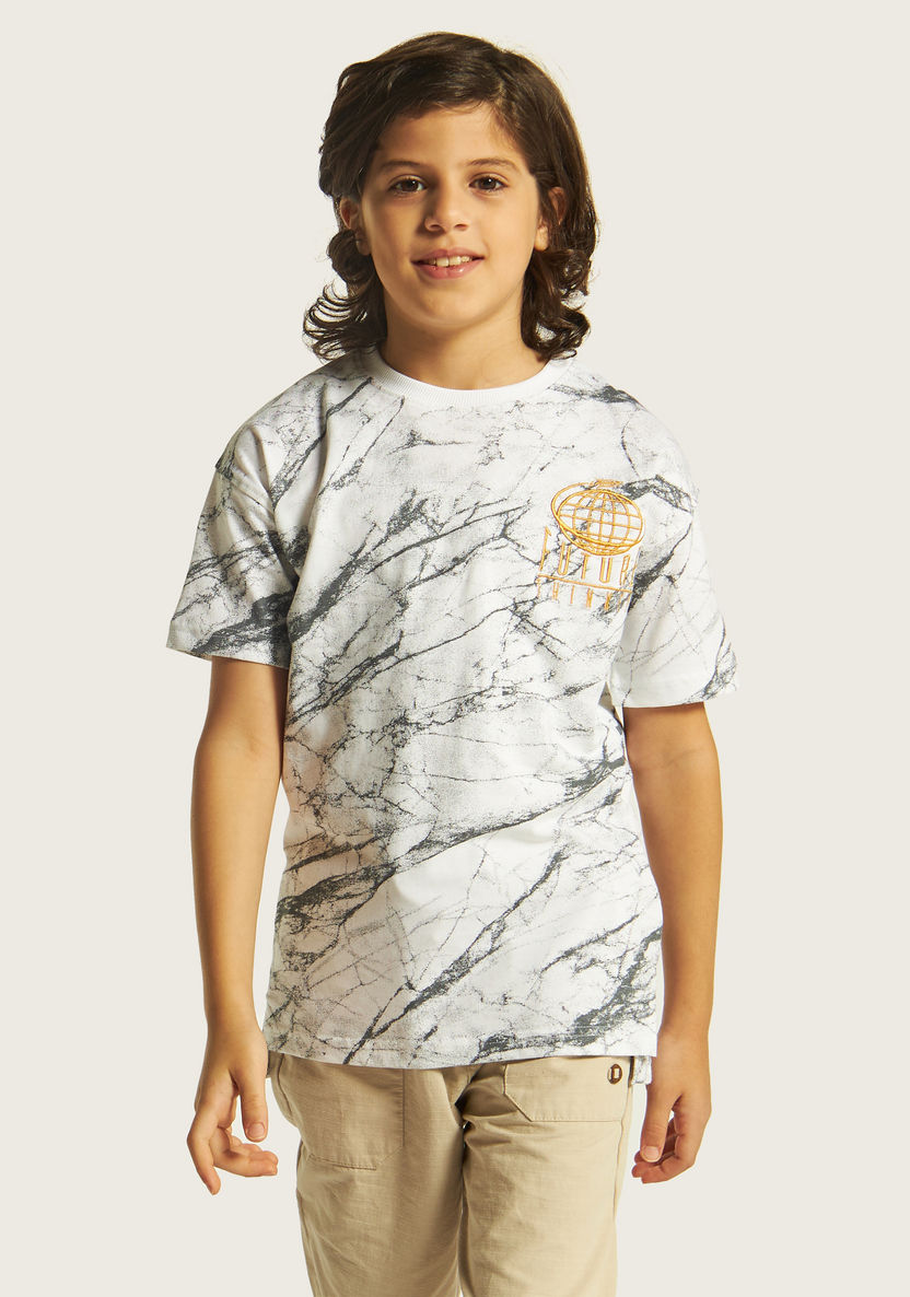 Juniors Marble Print Crew Neck T-shirt with Short Sleeves-T Shirts-image-1