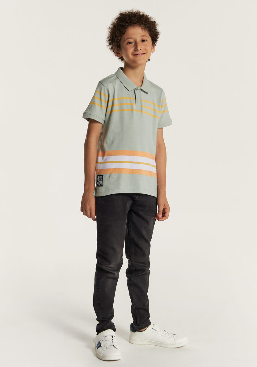 Juniors Striped Polo T-shirt with Short Sleeves-T Shirts-image-1