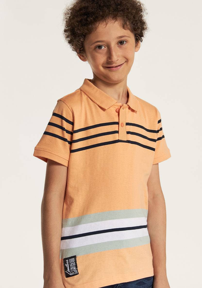 Juniors Striped Polo T-shirt with Short Sleeves-T Shirts-image-3