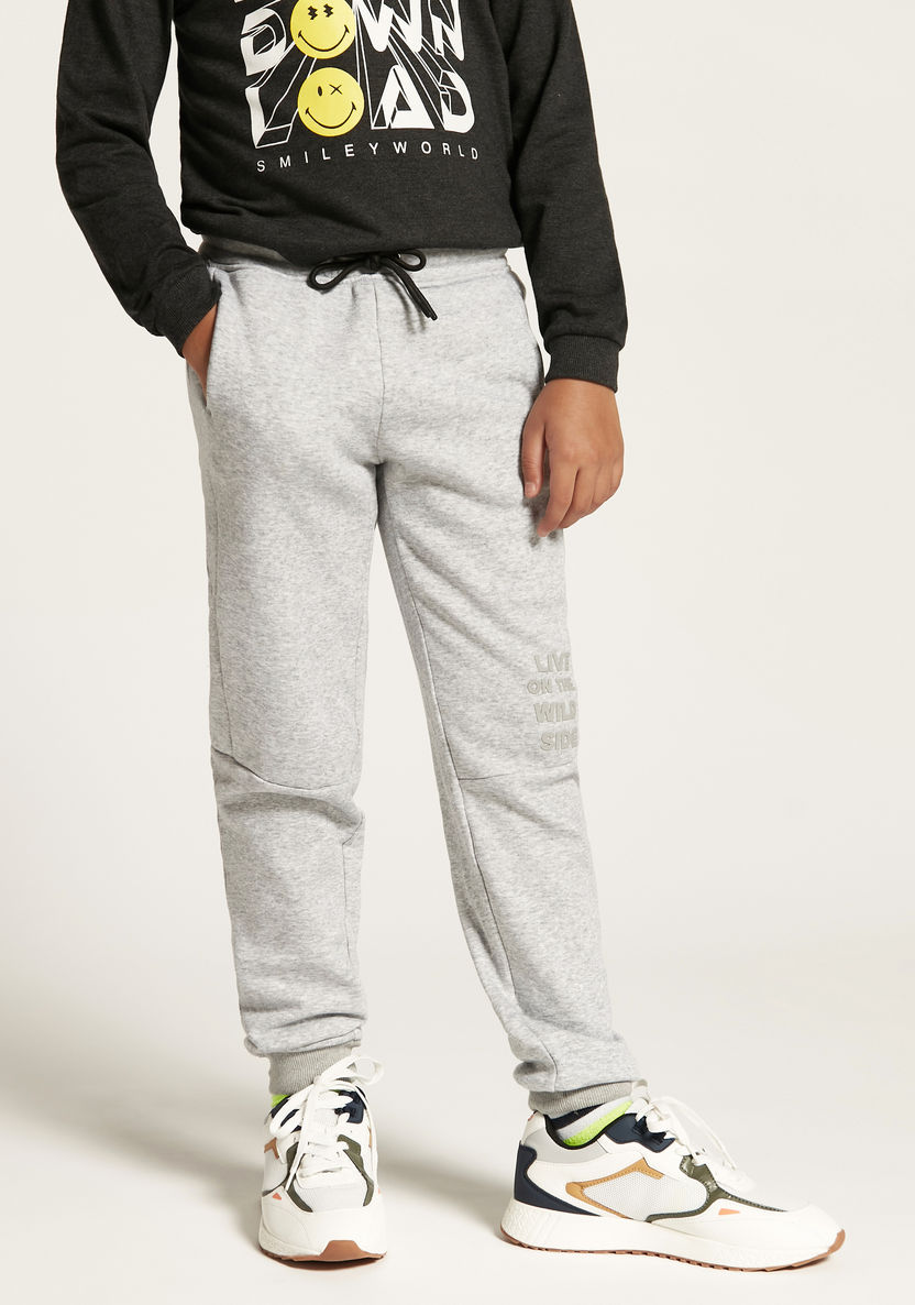 Juniors Embossed Joggers with Panel Detail and Drawstring Closure-Joggers-image-0
