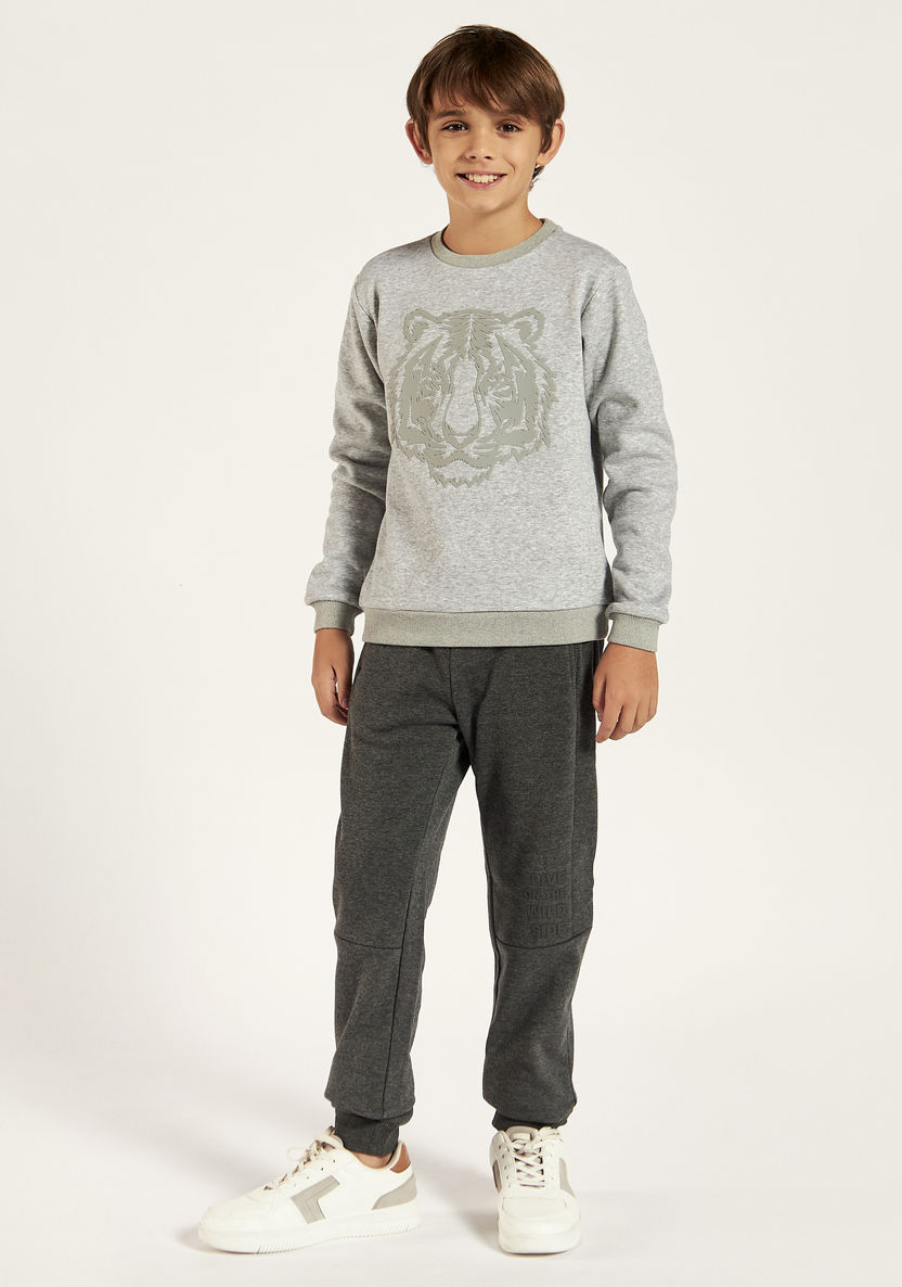 Juniors Tiger Print Crew Neck Sweatshirt with Long Sleeves-Sweaters and Cardigans-image-0