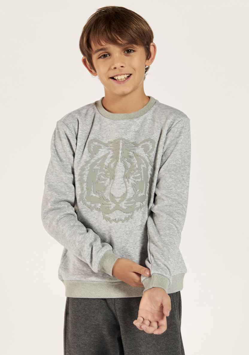 Juniors Tiger Print Crew Neck Sweatshirt with Long Sleeves-Sweaters and Cardigans-image-1